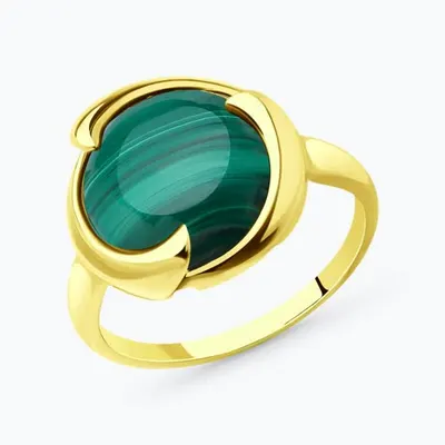 Кольцо из золочёного серебра с малахитом из золочение желтое