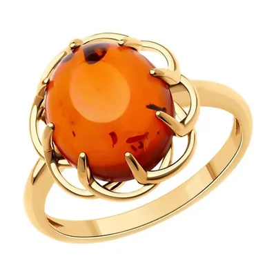 Кольцо из золочёного серебра с янтарём из серебро