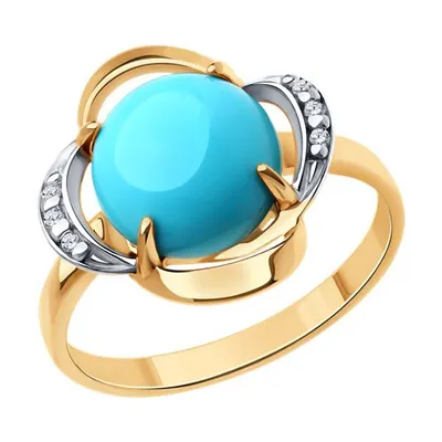 Кольцо из золочёного серебра с бирюзой и фианитами из серебро