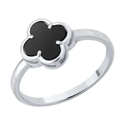 Кольцо из серебра с ониксом из родированное серебро