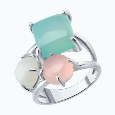 Кольцо из серебра с лунным камнем и халцедонами из серебро