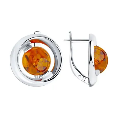 Серьги из серебра с янтарём из серебро