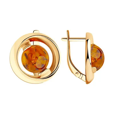 Серьги из серебра с янтарём из золочение розовое