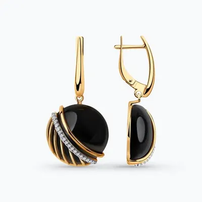 Серьги из золочёного серебра с агатами и фианитами из золочение розовое