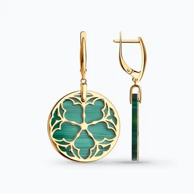 Серьги из серебра с малахитами из золочение розовое