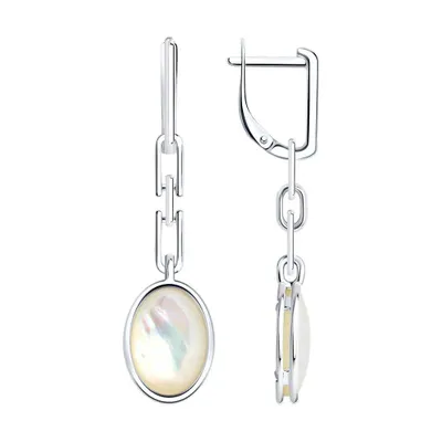 Серьги из серебра с перламутром из родированное серебро