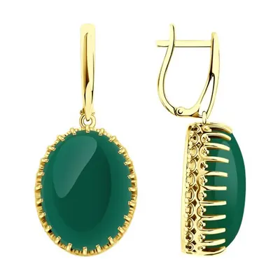 Серьги из золочёного серебра с хризопразом из серебро