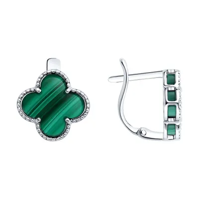 Серьги из серебра с малахитами из серебро