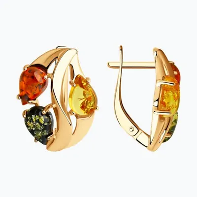 Серьги из золоченого серебра с янтарём из серебро