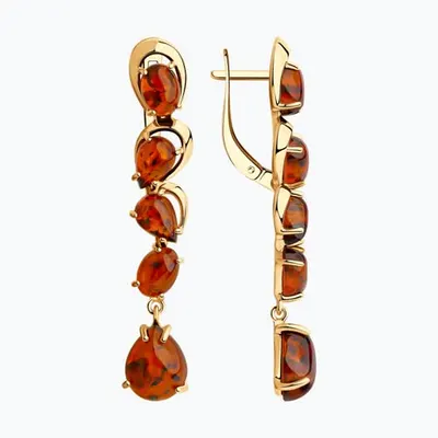 Серьги из золоченого серебра с янтарём из серебро