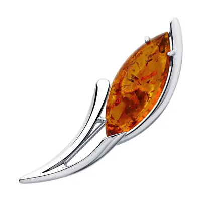 Брошь из серебра с янтарём из серебро