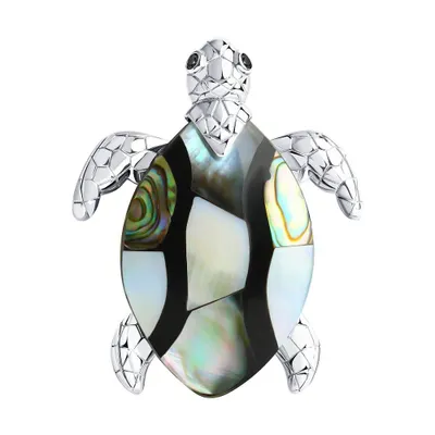 Брошь из серебра с перламутром и фианитами из серебро