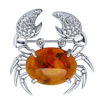 Брошь из серебра с янтарём и фианитами из серебро