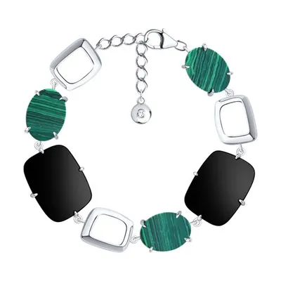 Браслет из серебра с агатами и малахитами из серебро