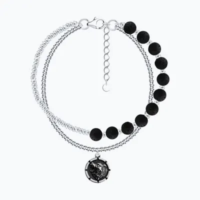 Браслет из серебра с вулканической лавой и гематитом из серебро