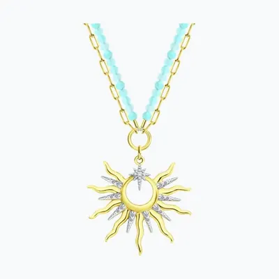 Колье из золоченого серебра с амазонитом и фианитами из золочение желтое