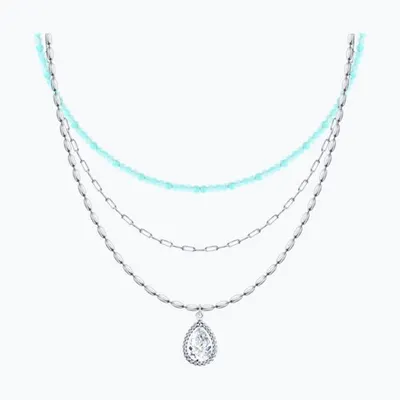 Колье из серебра с амазонитом и фианитами из родированное серебро