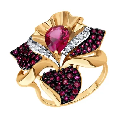 Кольцо из золочёного серебра с корундами и фианитами из серебро