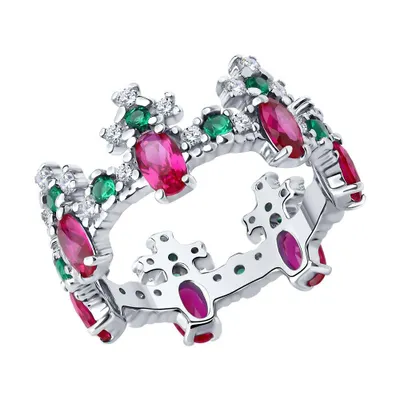 Кольцо из серебра с корундами и фианитами из серебро