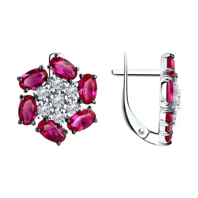 Серьги из серебра с корундами и фианитами из серебро