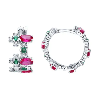 Серьги из серебра с корундами и фианитами из серебро