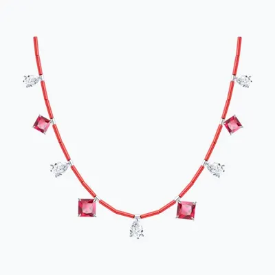 Колье из серебра с корундами и фианитами из родированное серебро