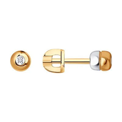 Серьги пусеты  из золочёного серебра с бриллиантами из серебро