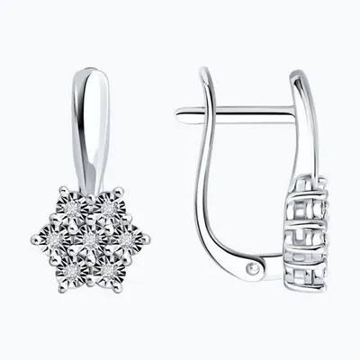 Серьги из серебра с бриллиантами из родированное серебро