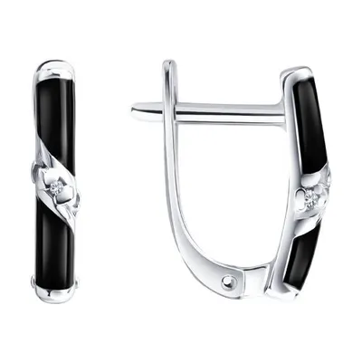 Серьги из серебра с бриллиантами и эмалью из серебро