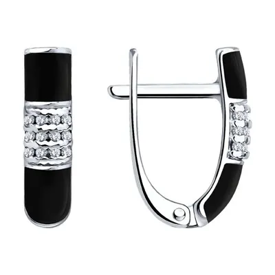 Серьги из серебра с бриллиантами и эмалью из серебро