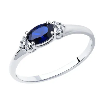 Кольцо из серебра с корундом сапфировым (синт.) и фианитами из серебро