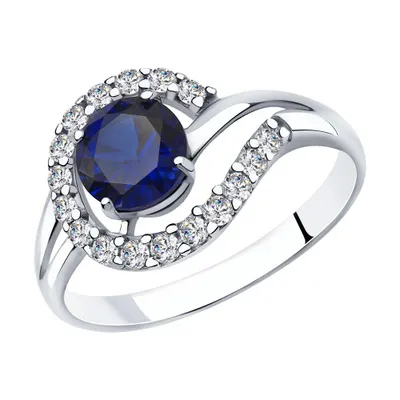 Кольцо из серебра с синим корунд (синт.) и фианитами из серебро