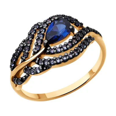 Кольцо из золочёного серебра с корундом и фианитами из серебро