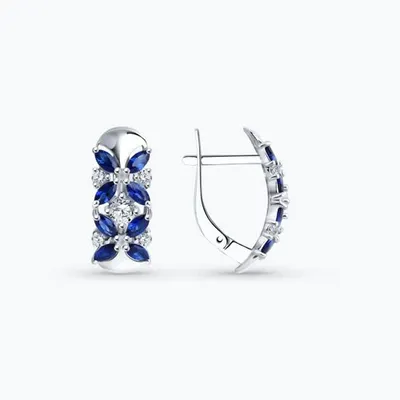 Серьги из серебра с корундами и фианитами из родированное серебро