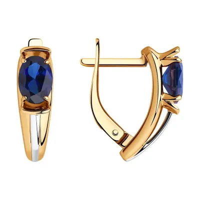 Серьги из золочёного серебра с корундами из серебро