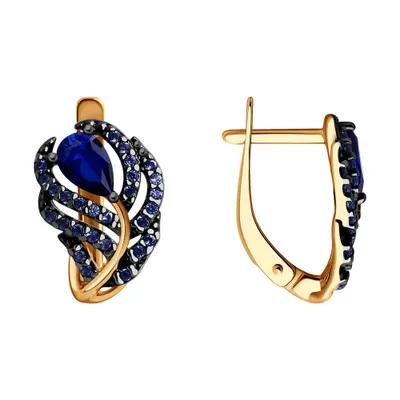 Серьги из золочёного серебра с корундами и фианитами из серебро