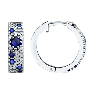 Серьги из серебра с корундами и фианитами из серебро