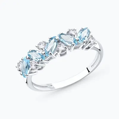 Кольцо из серебра с топазами и фианитами из родированное серебро