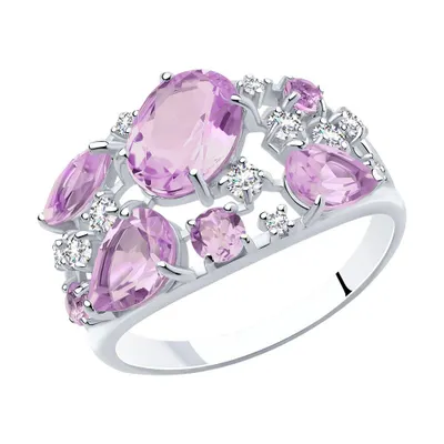 Кольцо из серебра с аметистами и фианитами из серебро