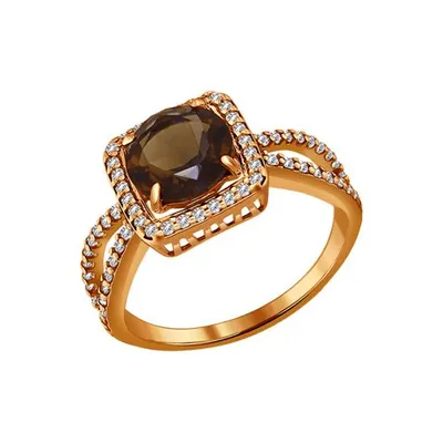 Кольцо из золочёного серебра с раухтопазом и фианитами из серебро