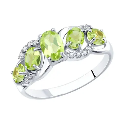 Кольцо из серебра с фианитами и хризолитами из родированное серебро