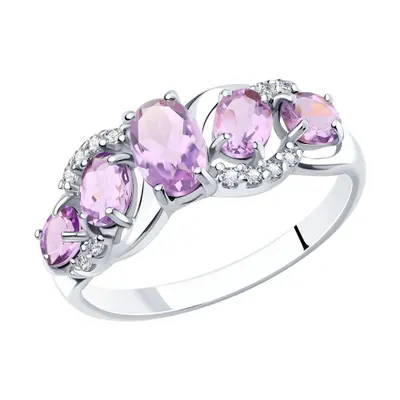 Кольцо из серебра с аметистами и фианитами из серебро