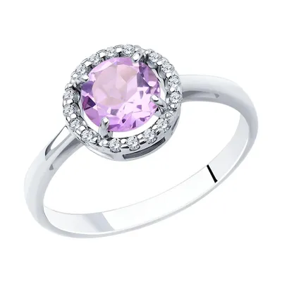 Кольцо из серебра с аметистом и фианитами из серебро