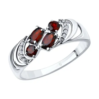 Кольцо из серебра с гранатами и фианитами из серебро
