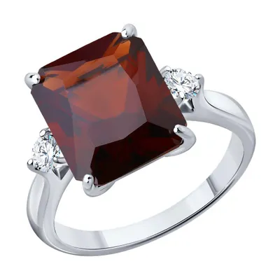Кольцо из серебра с красным ситаллом и фианитами из серебро
