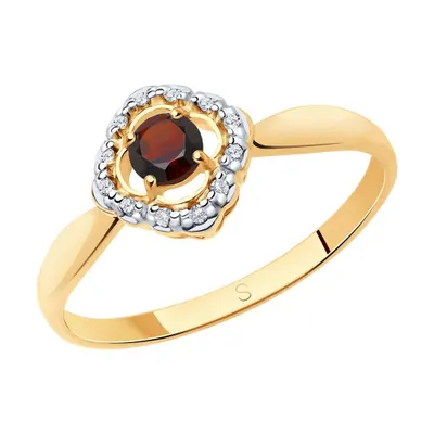 Кольцо из золочёного серебра с гранатом и фианитами из серебро