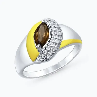 Кольцо из золочёного серебра с раухтопазом и фианитами из серебро