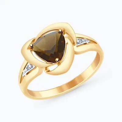 Кольцо из золочёного серебра с раухтопазом и фианитами из серебро