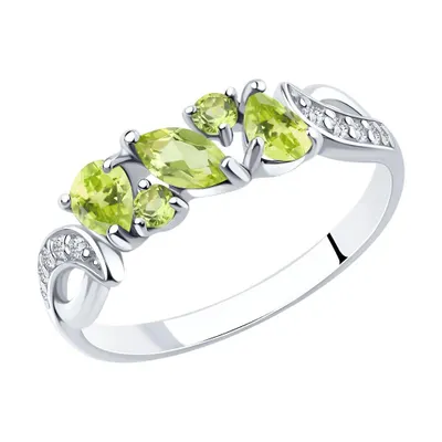 Кольцо из серебра с хризолитами и фианитами из серебро