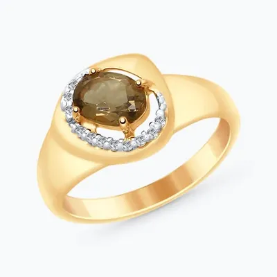 Кольцо из серебра с раухтопазом и фианитами из серебро